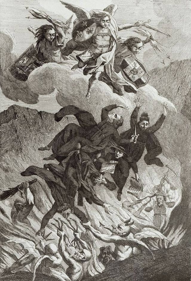 Ilustração dos jesuítas sendo atacados por demônios