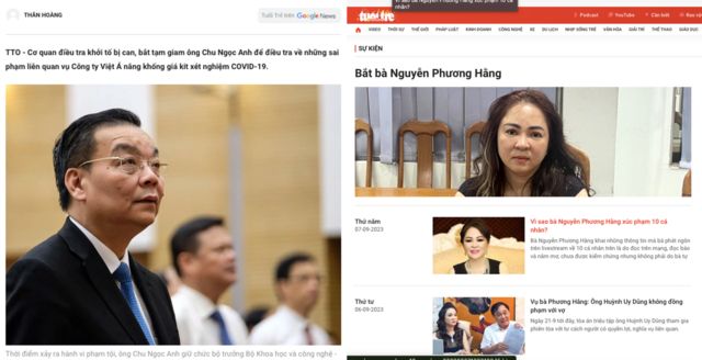 Báo Tuổi Trẻ sử dụng bức hình "đầu bù tóc rối" nhất của bà Phương Hằng làm hình tiêu đề cho nguyên một chuyên trang bà bị bắt. Trong khi đó, bộ trưởng Chu Ngọc Anh được ưu ái sử dụng ảnh đẹp đương chức cho bản tin bị bắt.