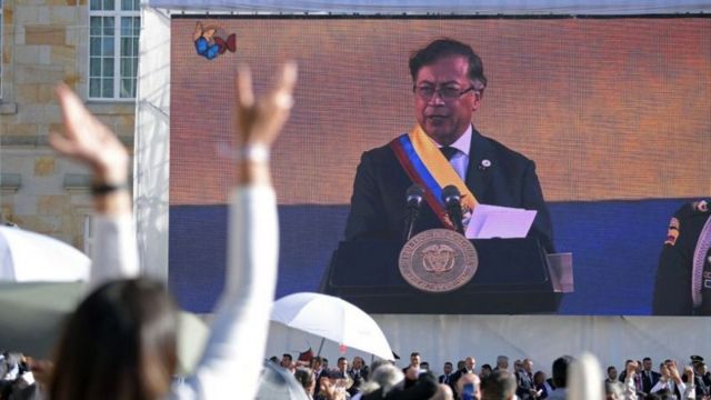 O presidente colombiano, em seu discurso de posse
