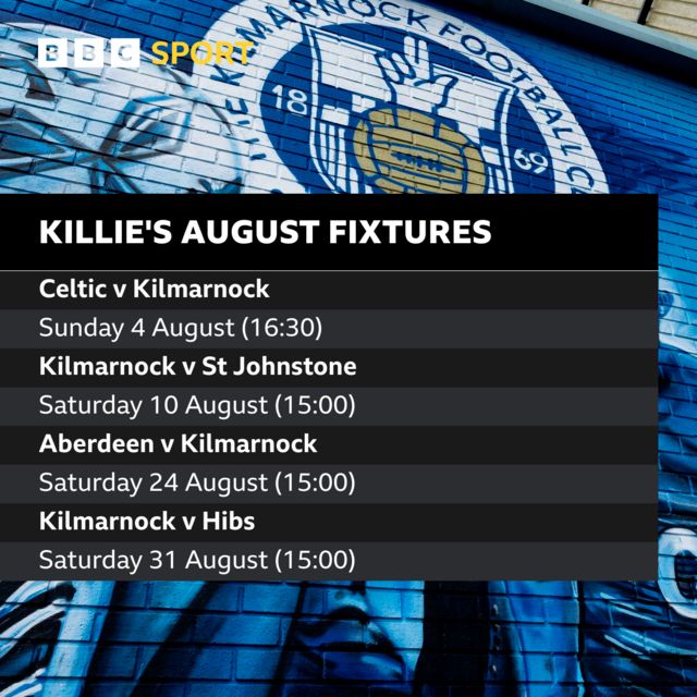 Kilmarnock's August fixtures