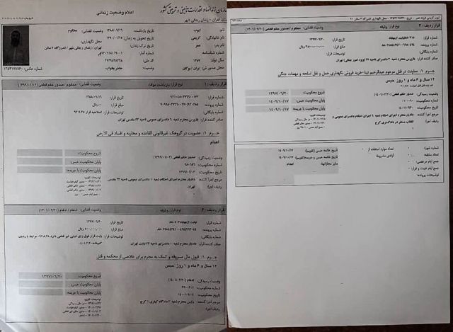 برگه اعلام وضعیت زندانی مربوط به ایوب کریمی