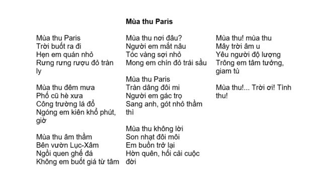 Bài thơ "Mùa thu Paris" 