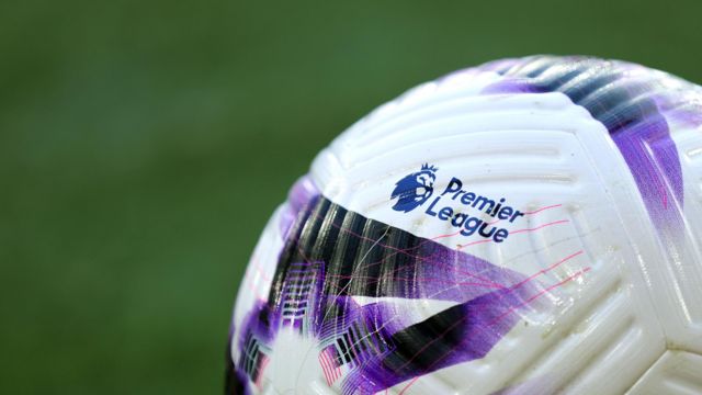 General view of Premier League logo on football