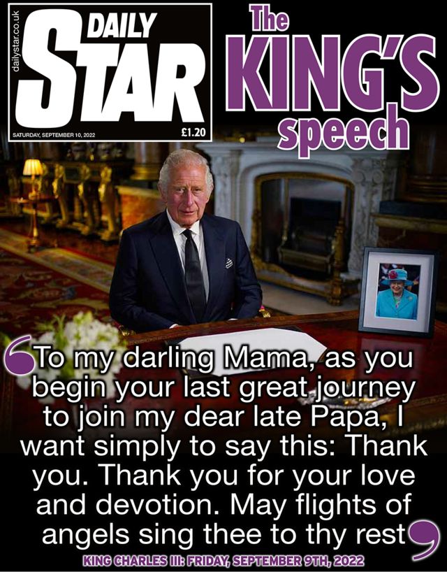 Daily Star gazetesi de Kral’ın konuşmasından, annesine sevgisi ve adanmışlığı için teşekkür ettiği bir kısmı ilk sayfasına taşıdı.