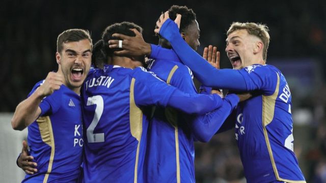Leicester City players celebrating