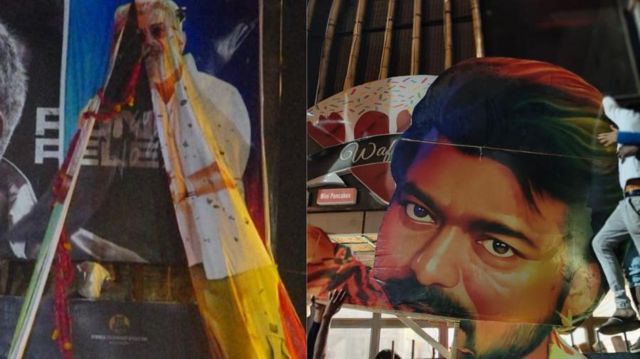 வாரிசு- துணிவு ரிலீஸ்: சென்னை ரோகிணி தியேட்டரில் அஜித்-விஜய் பேனர் கிழிப்பு