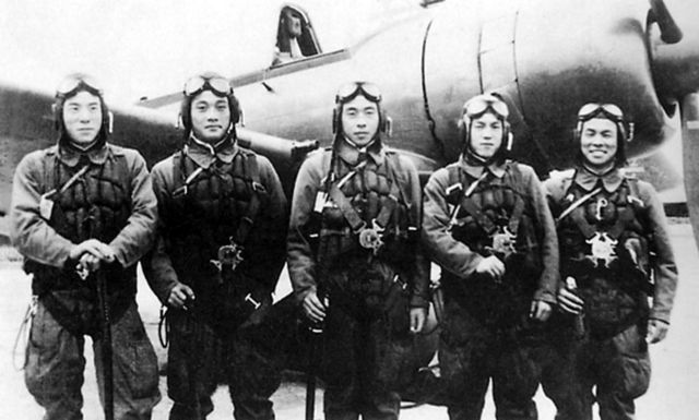 Kamikaze pilots before embarking on their suicide flight