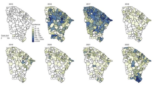 Mapas de incidência de chikungunya em cidades cearenses