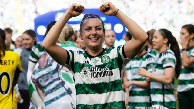 Amy Gallacher during a Scottish Power Women's Premier League match between Celtic and Hibernian at Celtic Park, on May 19, 2024, in Glasgow, Scotland