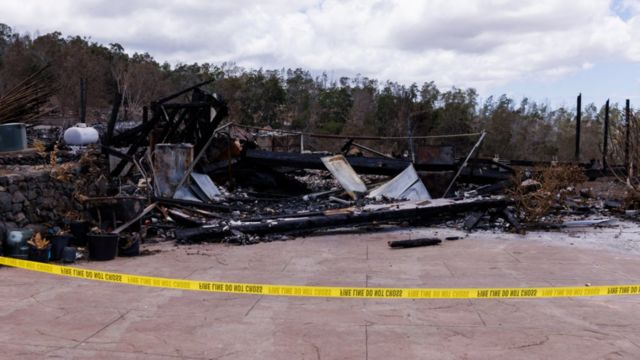 A picture of the remains of a fire-damaged building