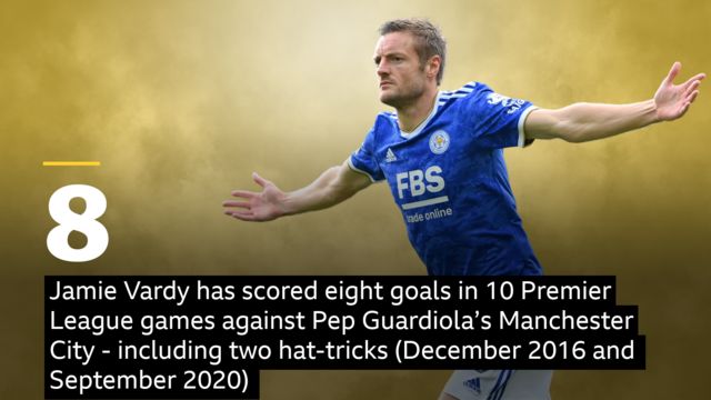 Jamie Vardy stat - ‎‎‏‎Jamie Vardy has scored eight goals in 10 Premier League games against Pep Guardiola’s Manchester City - including two hat-tricks (December 2016 and  September 2020)‎‎‏‏‎ ‎