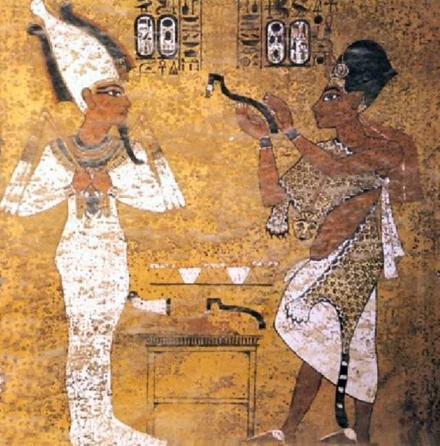 An ancient painting shows Pharaoh Ay performing an 