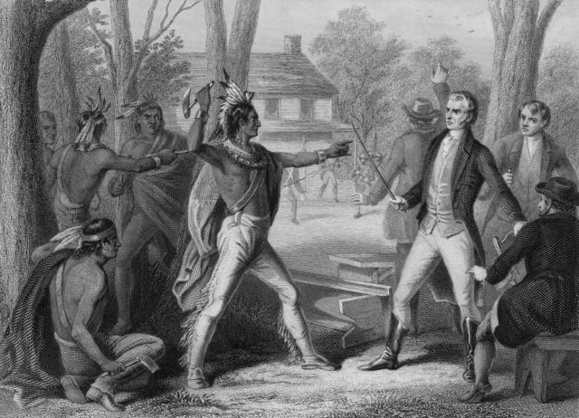 Ilustración de Shawnee Tecumseh y William Henry Harrison
