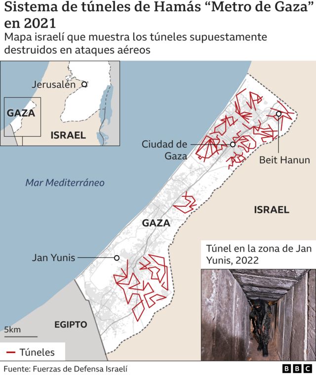 Mapa de los túneles de Gaza.