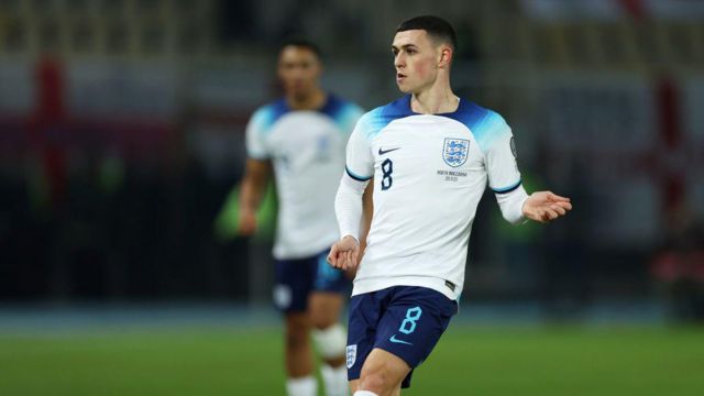Phil Foden of England makes a pass during the UEFA EURO 2024 European qualifier match between North Macedonia and England at National Arena Todor Proeski on November 20, 2023