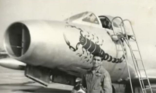 Dara Feroz Chinoy with an Air Force aircraft.