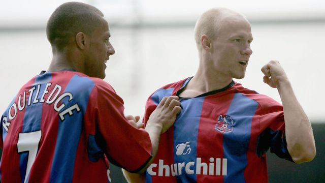 Wayne Routledge and Andy Johnson celebrate a Crystal Palace goal in 2005