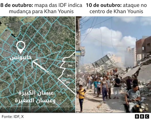 Montagem mostra aviso das IDF e foto de ataque na região