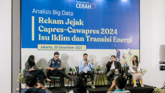 Yayasan Indonesia Cerah melakukan riset bertajuk ‘Analisis Big Data – Rekam Jejak Capres-Cawapres 2024 dalam Isu Iklim dan Transisi Energi’.