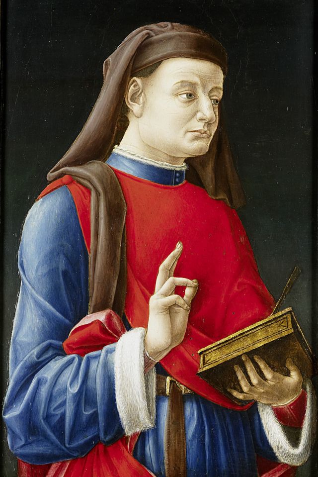 Pintura antiga mostra homem com livro na mão