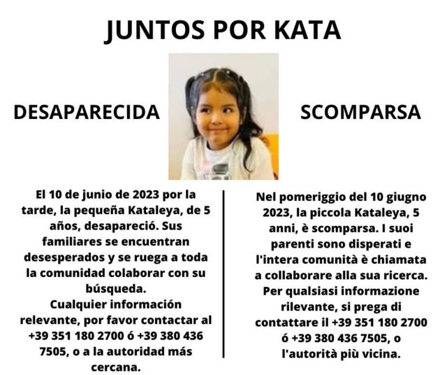 Anuncio que pide información para encontrar a Kataleya