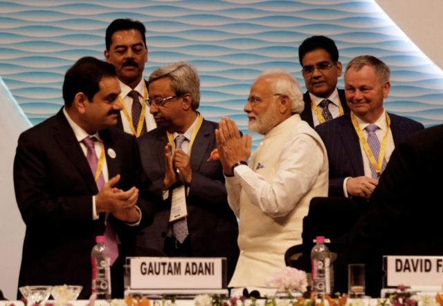 The third richest man in the world Gautam Adani (far left) with Prime Minister Narendra Modi 