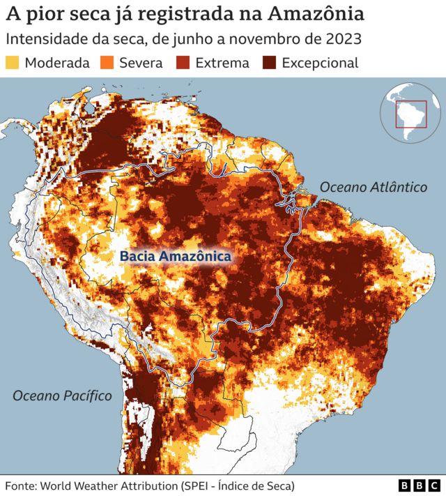 Mapa mostra seca da Amazônia