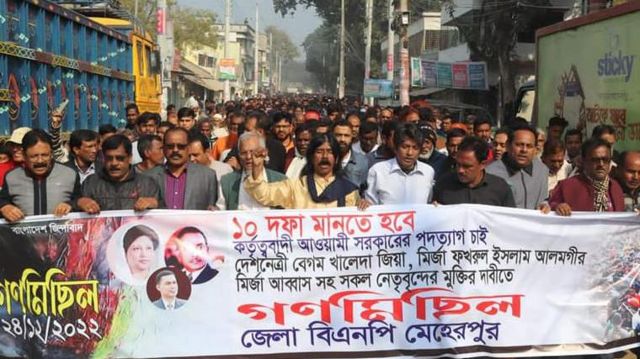 মেহেরপুরে বিএনপির গণমিছিল। 