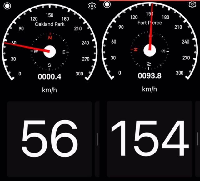 Velocidades del tren Brightline en dos puntos