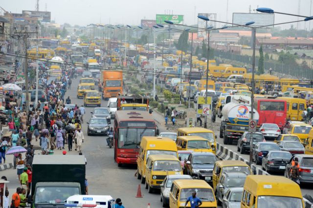 Photo showing a typical traffic situation for Lagos, Nigeria
