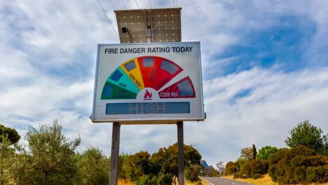 Placa de risco de incêndio na Austrália