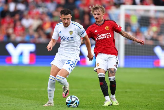 Kris Moore in action for Leeds in their preseason friendly against Manchester United