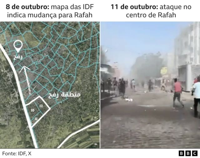 Montagem mostra aviso das IDF e foto de ataque na região