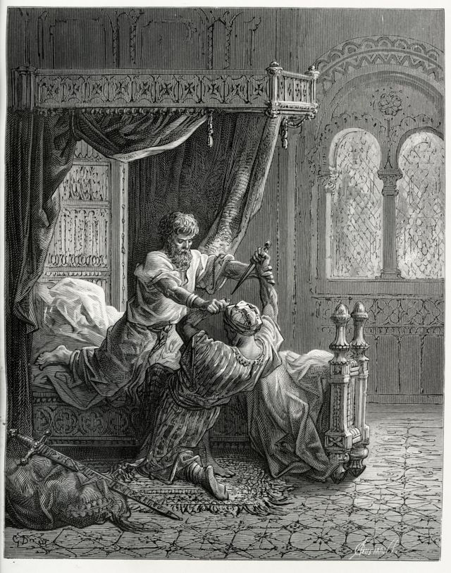Gravure de la tentative d'assassinat du roi Édouard Ier d'Angleterre au XIXe siècle.
