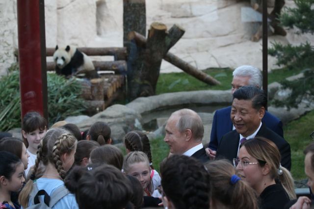 Ông Tập và ông Putin cùng xem gấu trúc tại một vườn thú ở Moscow