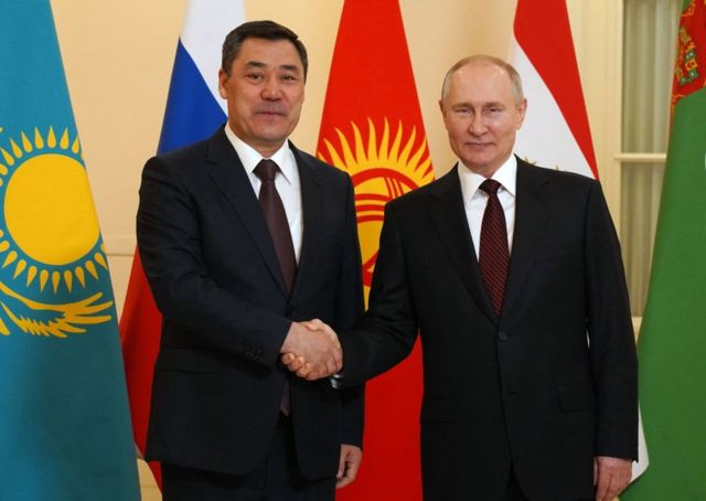 Встреча президента Кыргызстана Садыра Джапарова и Владимира Путина. Декабрь 2022 года