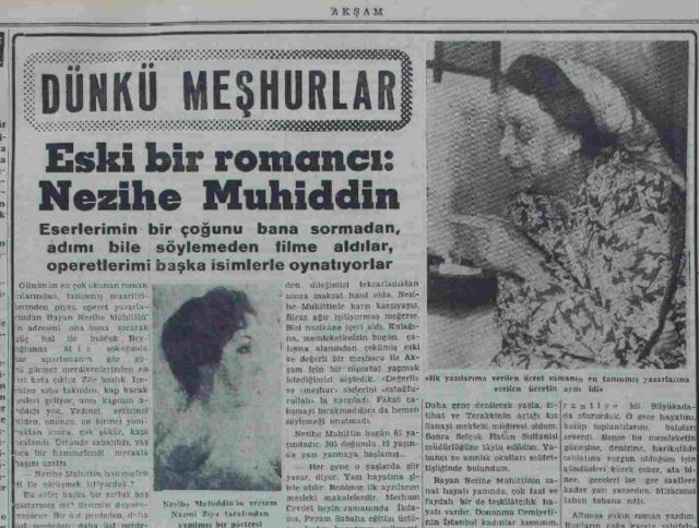 Nezihe Muhiddin'in Akşam gazetesinde 1955'te yayınlanan röportajından