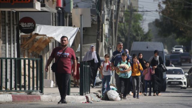 People in Gaza evacuating