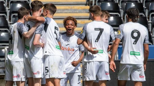 Swansea City Under-21s celebrate beating Birmingham