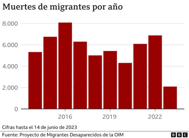 Gráfico con las muertes de migrantes por año