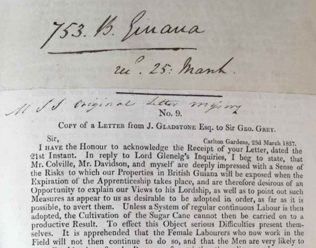 Carta de John Gladstone para Sir George Gray, secretário adjunto do Colonial Office, 25 de março de 1837