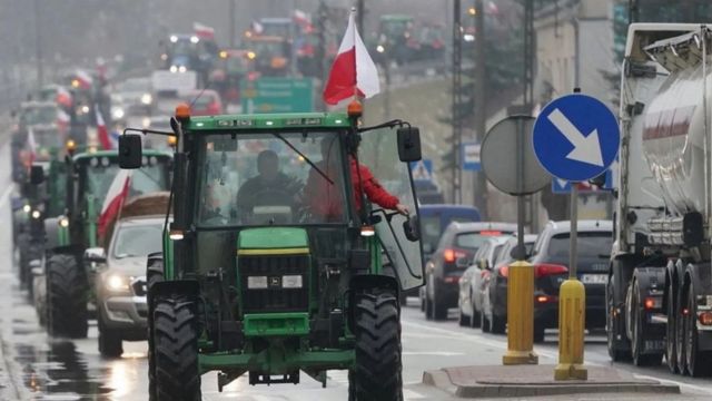 Agricultores polacos protestando
