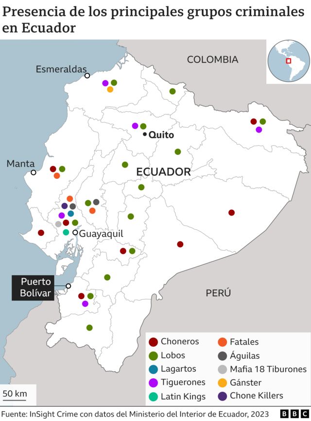 Gráfico con la presencia de la bandas criminales en Ecuador.