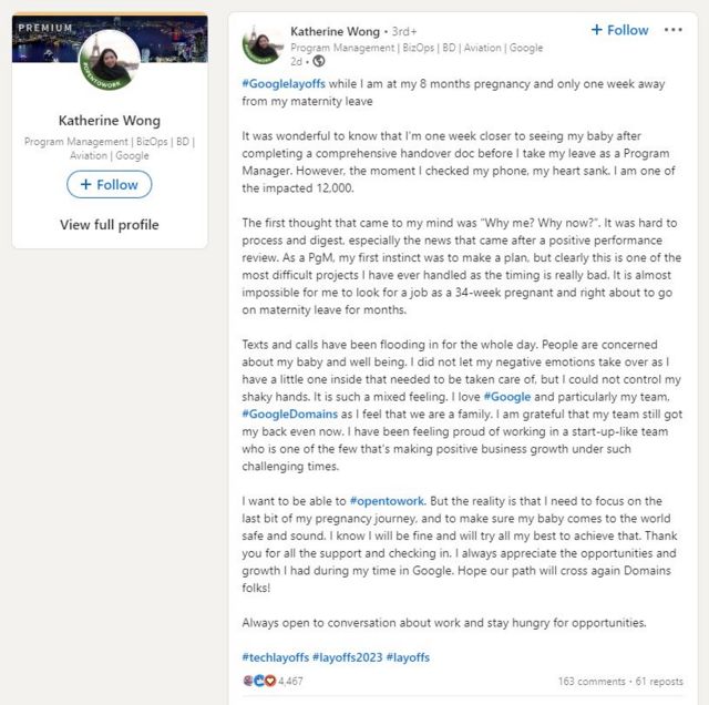 கூகுள் பணி நீக்கம் - கர்ப்பிணி கலக்கம்