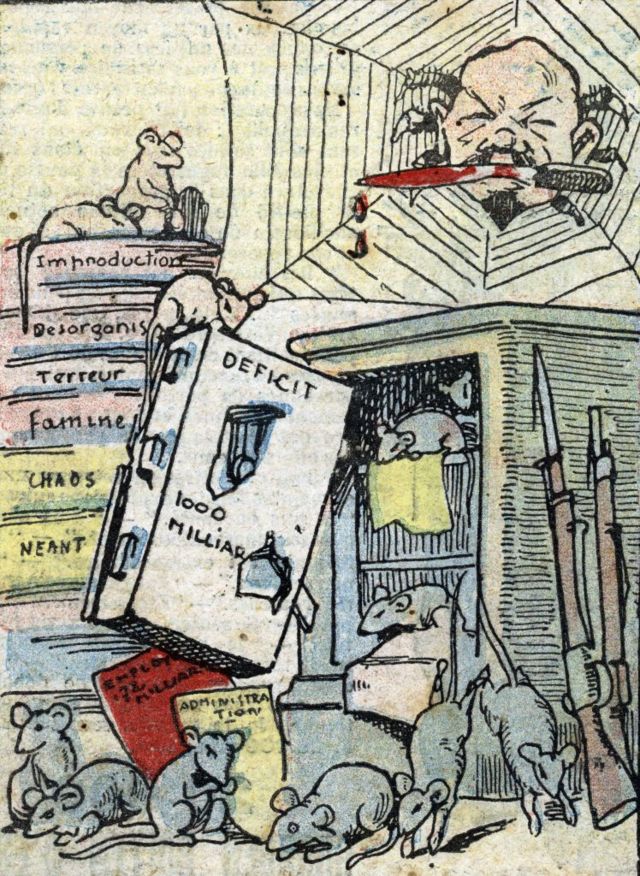 Caricatura de Lênin retratada como uma aranha destruindo a Rússia