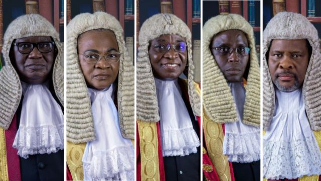 Tribunal Judgement: Justice Tsammani, Justice Ugo, meet di five judges wey go decide president Tinubu fate on di 2023 presidential election - BBC News Pidgin