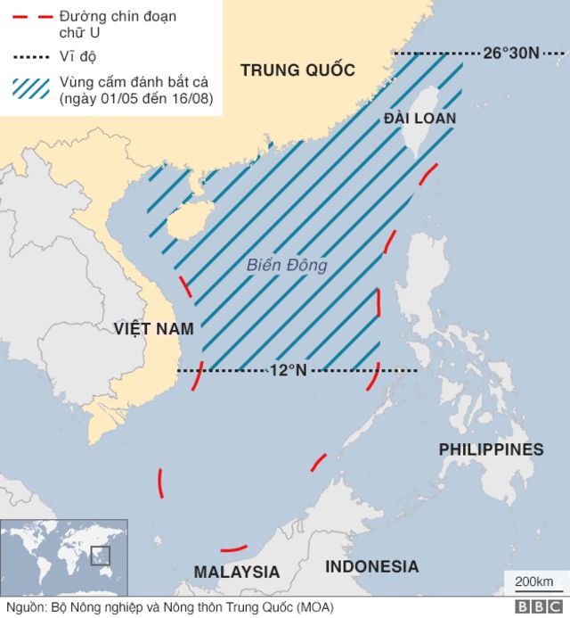 Bản đồ vùng cấm đánh bắt cá của Trung Quốc 