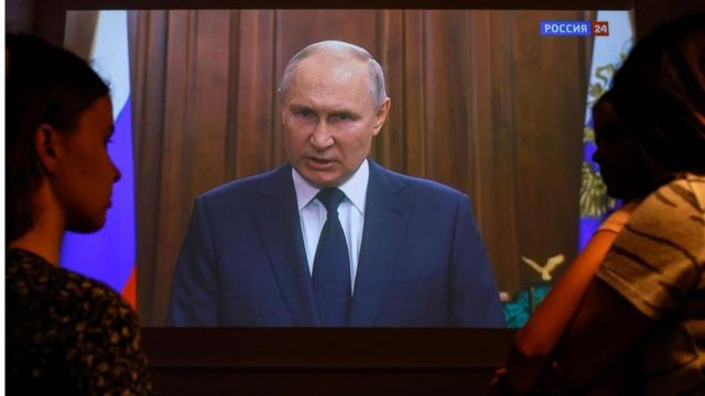 الرئيس الروسي فلاديمير بوتين يلقي خطابا متلفزا