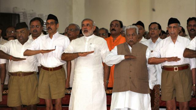 Modi attending a  Rashtriya Swayamsevak Sangh (RSS) gathering in Ahmedabad (2009)