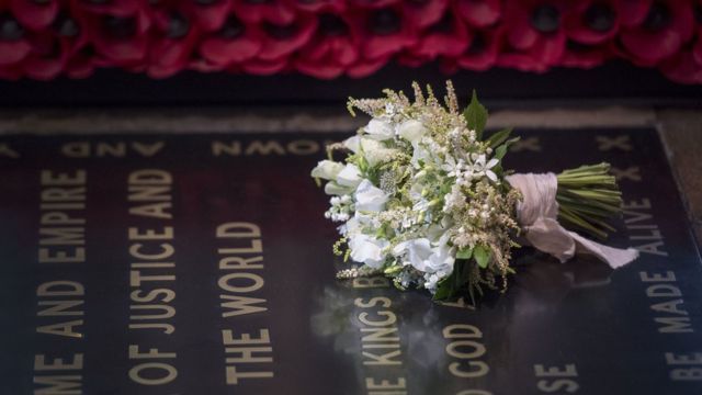 Duchess of Sussex's bouquet on the tomb of the unknown warrior